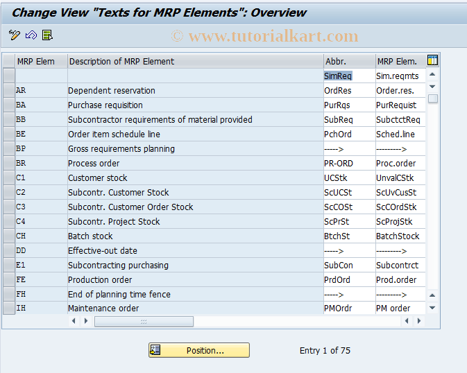 OMD5 SAP Tcode C MM MRP Element Description T457 Transaction Code