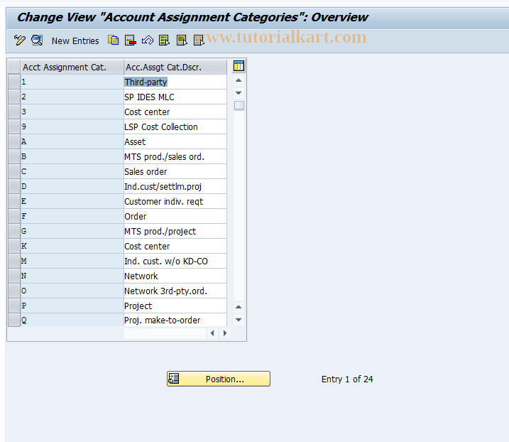 OME9 SAP Tcode C MMPUR Account Assignment Categories
