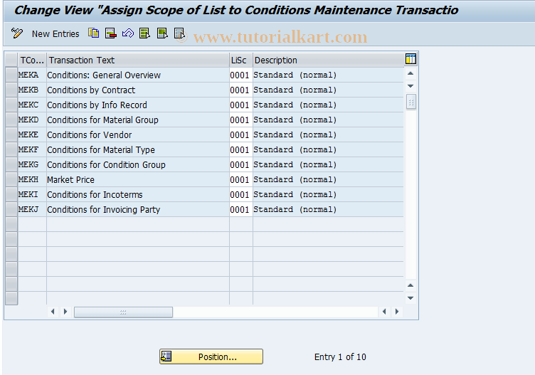 OMG9 SAP Tcode C MMPUR Assignment Conditions/TCode Transaction Code