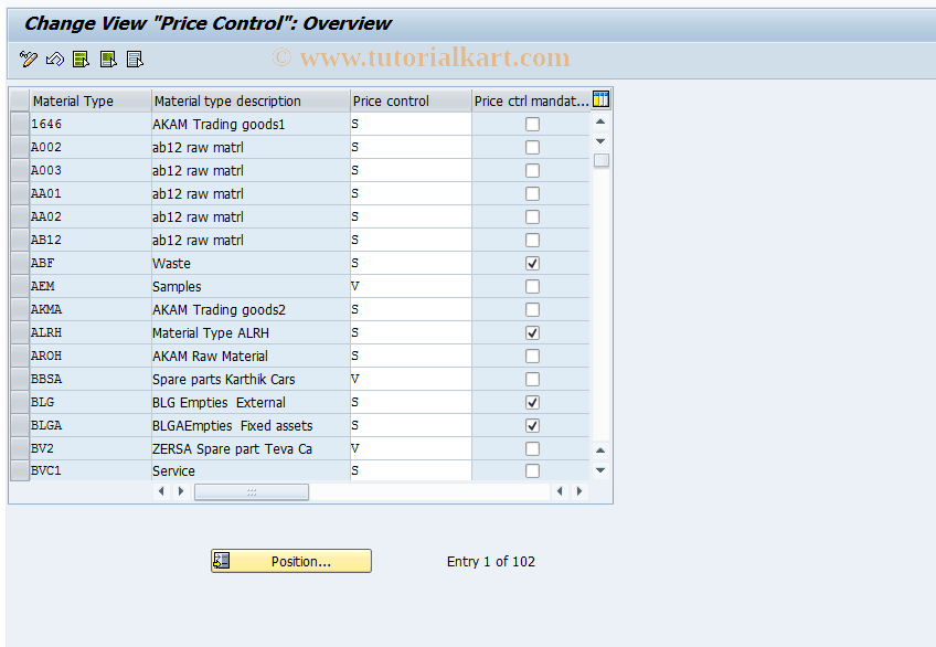 OMW1 SAP Tcode C RMMAT MW Price Control Transaction Code