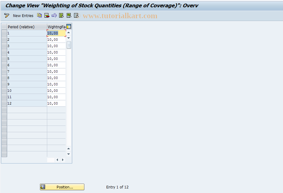 OMW8R SAP Tcode C Stock Weighting (Rge of Coverage) Transaction Code