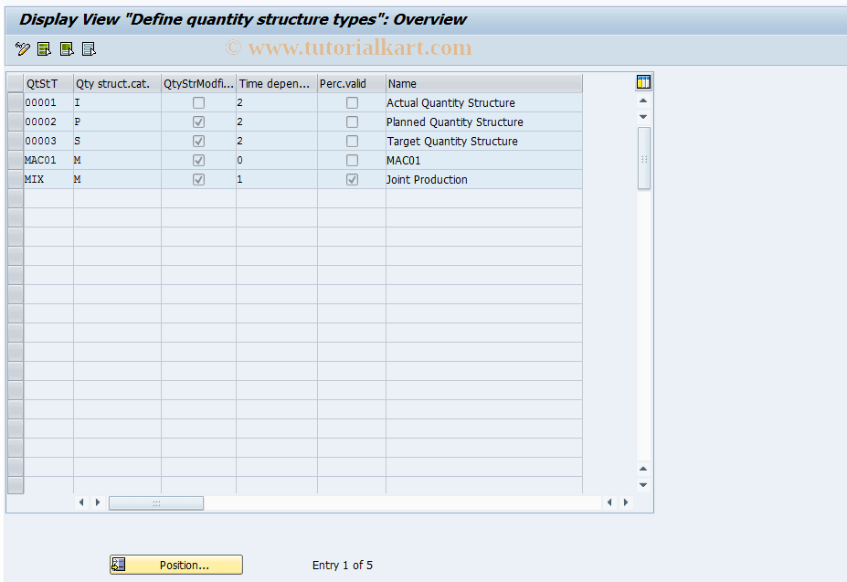 OMXA SAP Tcode Display Quantity Structure Type Transaction Code
