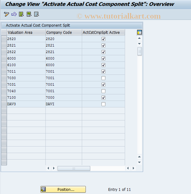 OMXF SAP Tcode Activate Actual Cst Component Split Transaction Code