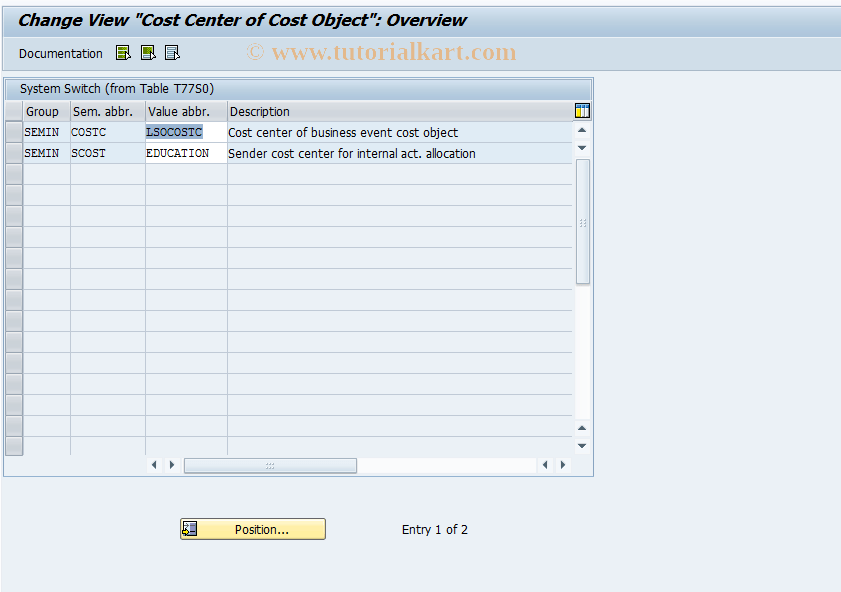 OOCC SAP Tcode Cost Center of Cost Object Transaction Code