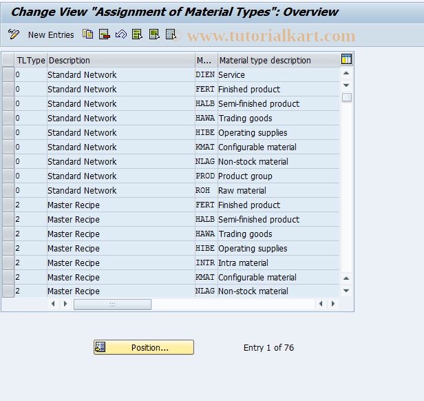 OP50 SAP Tcode Assign Material Types Transaction Code
