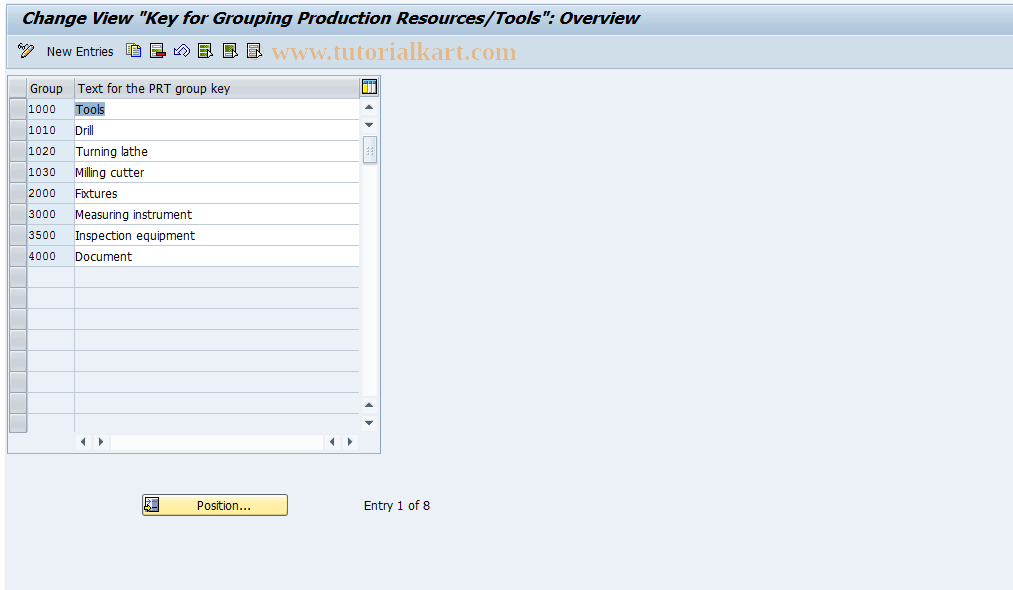OP74 SAP Tcode Maintain PRT Group Key Transaction Code