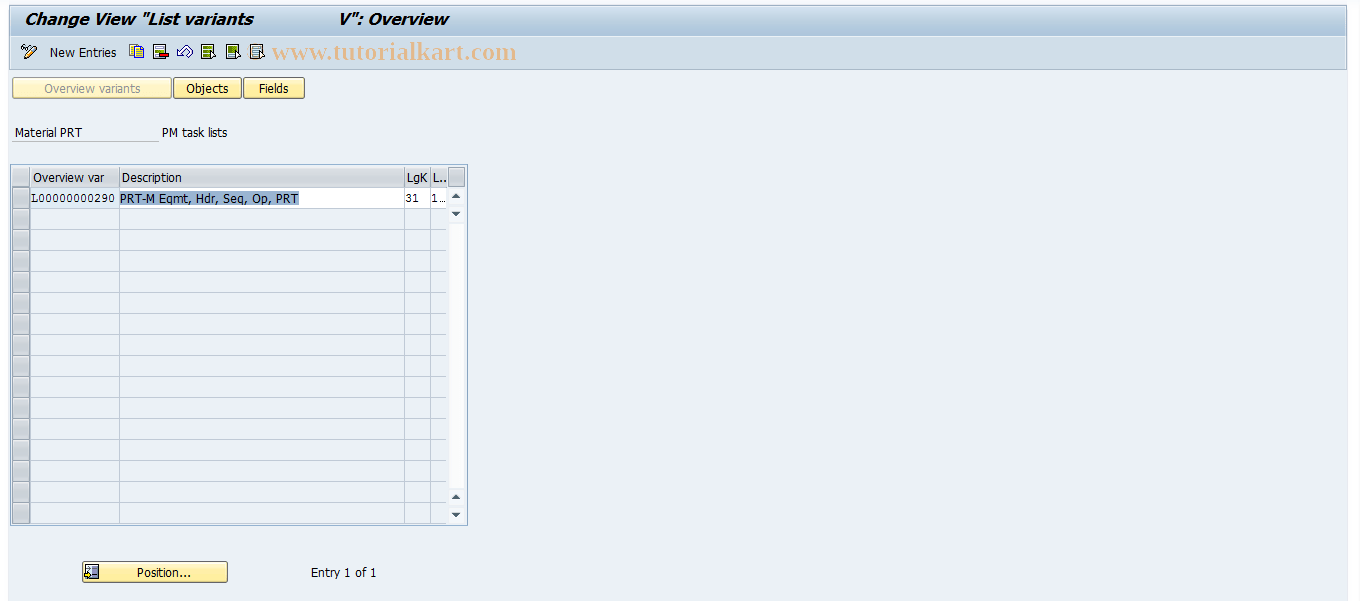 OPGP SAP Tcode Material PRT Maintenance Task List Transaction Code