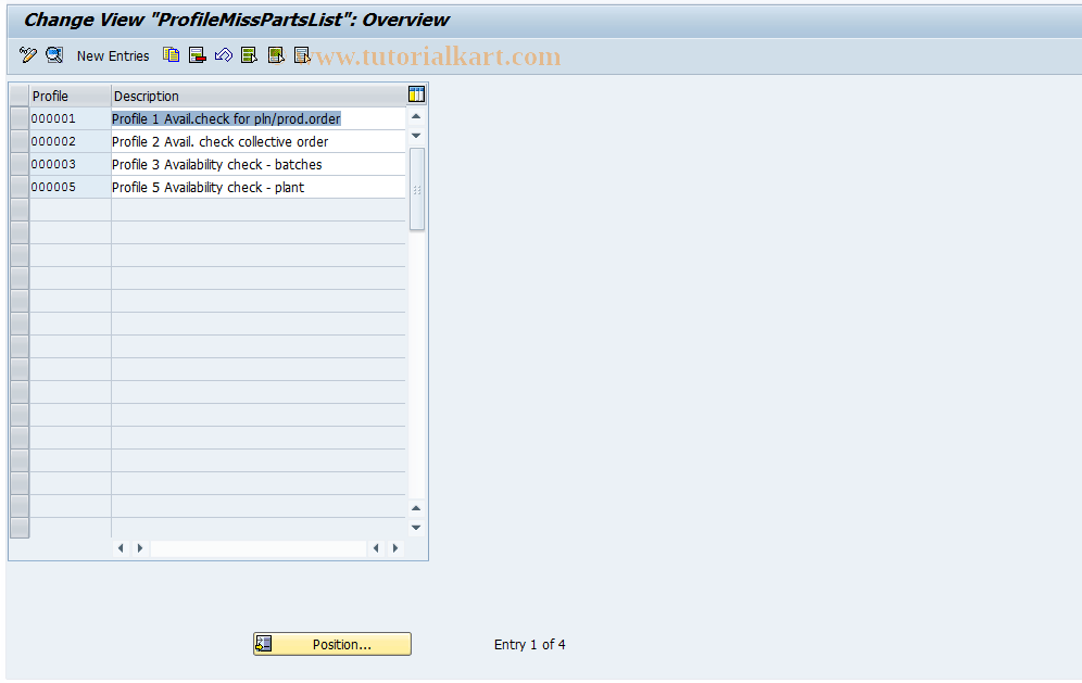 OPL4 SAP Tcode Profile for missing parts list Transaction Code