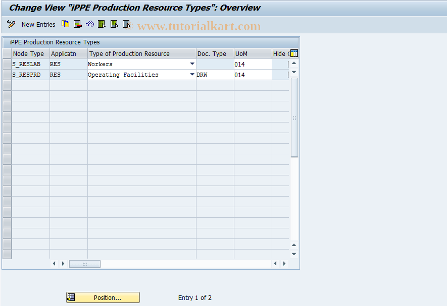 OPPERES01 SAP Tcode Customizing for Production Resources Transaction Code
