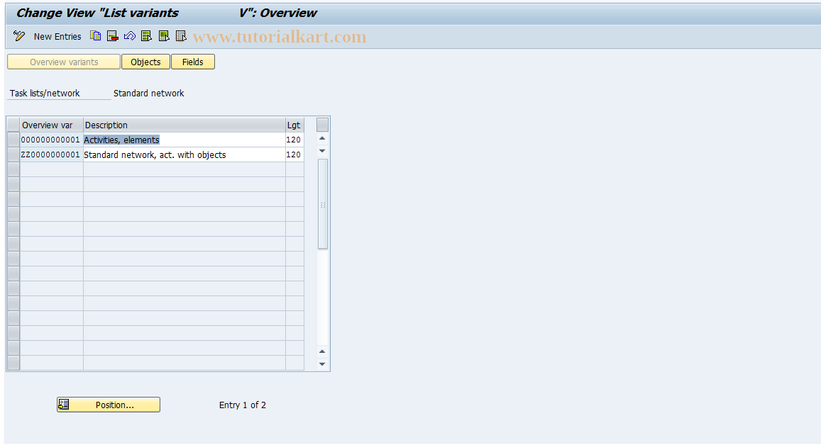 OPUX SAP Tcode Maintain overview variants std netwk Transaction Code
