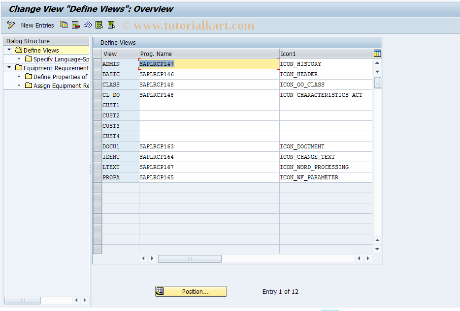 ORCP03 SAP Tcode Customizing for Equip. Requirements Transaction Code