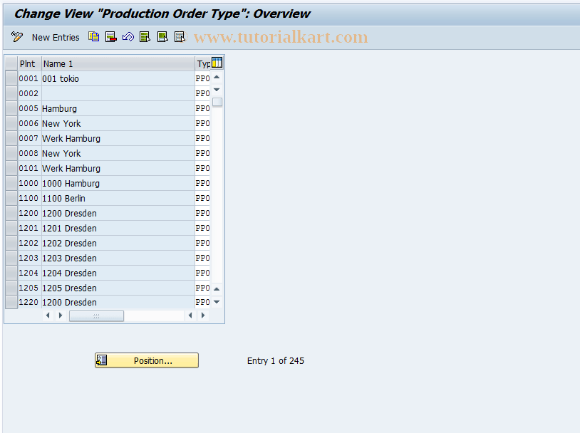 OSPB SAP Tcode Customizing Production Order Type Transaction Code