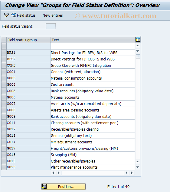 OT32 SAP Tcode C FI Maintain Table T004F Transaction Code