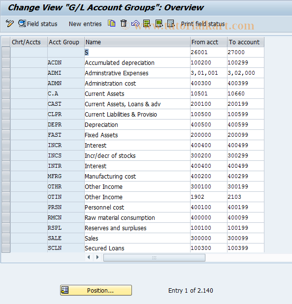 OT37 SAP Tcode C FI Maintain Table T077S Transaction Code