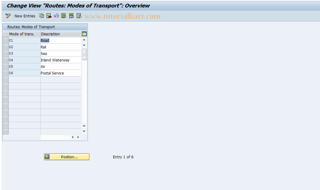 OVLE SAP Tcode SD Table VTR Mode of Transport Transaction Code