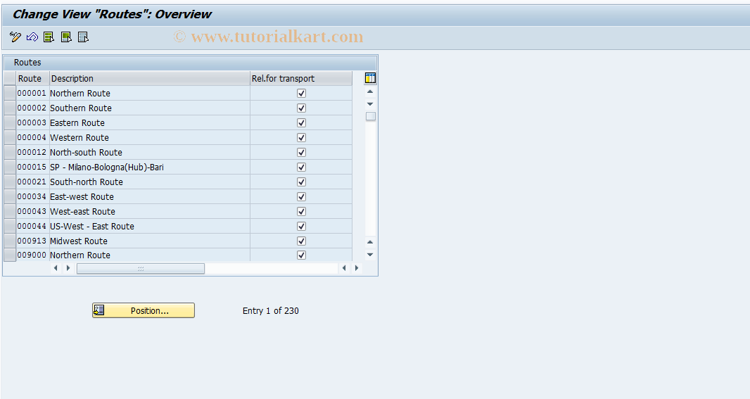 OVLH SAP Tcode SD Table VRO Routes Transaction Code