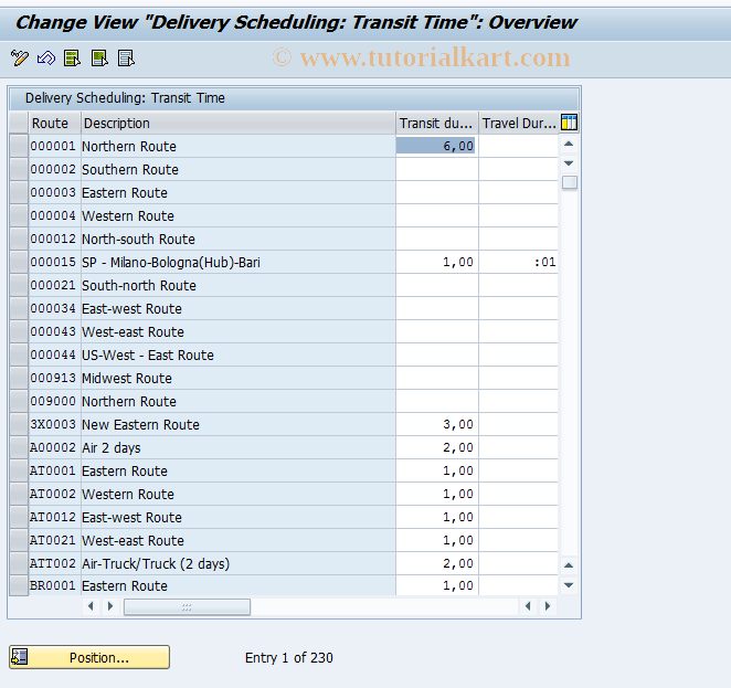 OVLU SAP Tcode c_rv_tab. vro Transit time Transaction Code