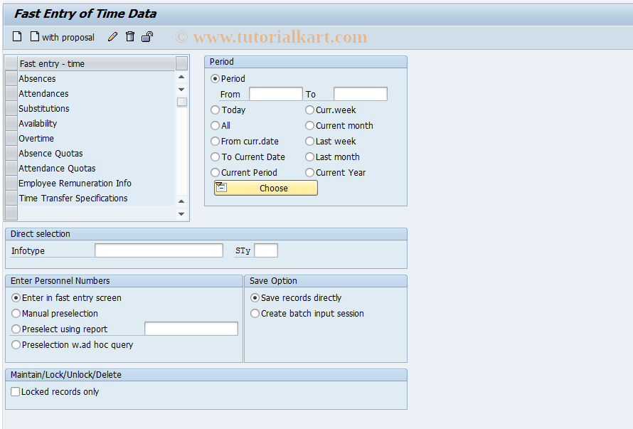 PA71 SAP Tcode Fast Entry of Time Data Transaction Code