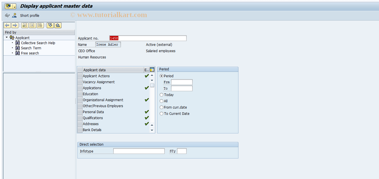 PB20 SAP Tcode Display applicant master data Transaction Code