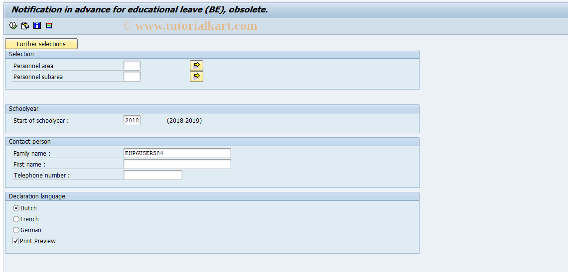 PC00_M12_N SAP Tcode Notification in advance educ. leave Transaction Code