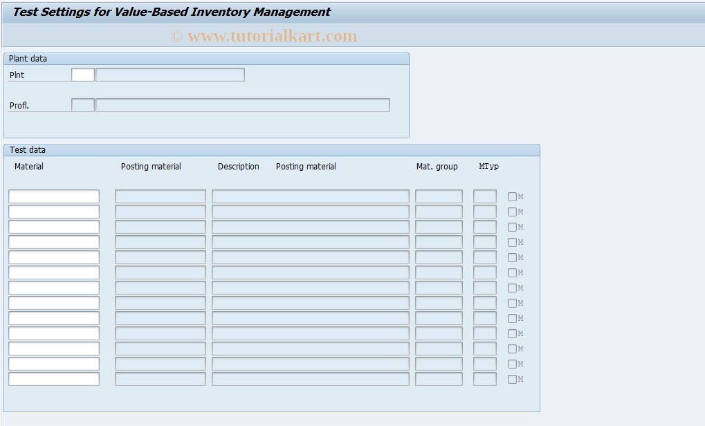 PF02 SAP Tcode Customer Test of ValueBased IM Transaction Code