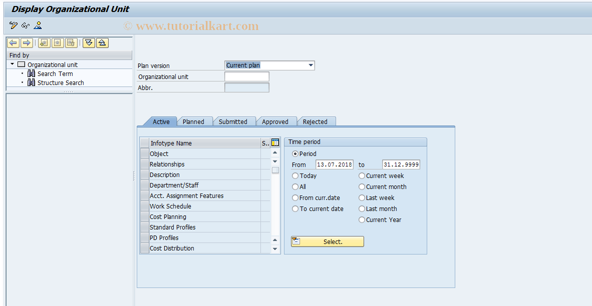 PO10D SAP Tcode Display Organizational Unit Transaction Code