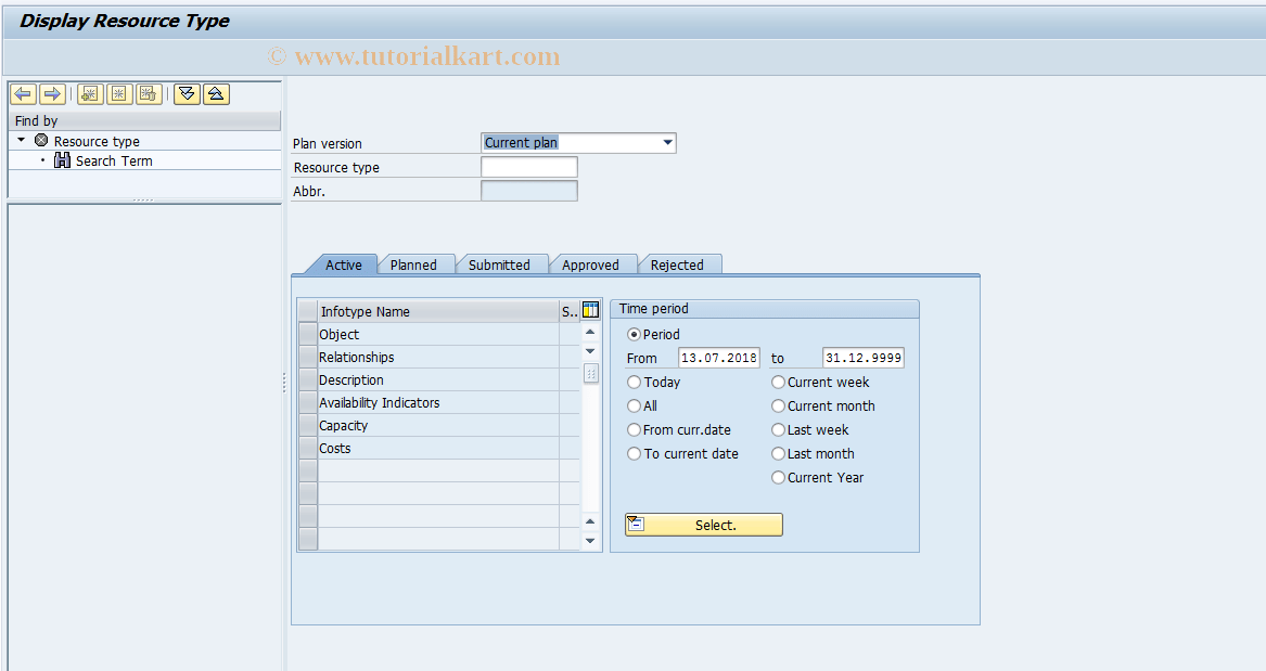 PO12D SAP Tcode Display Resource Type Transaction Code