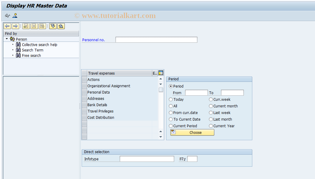 PRMS SAP Tcode Display HR Master Data Transaction Code