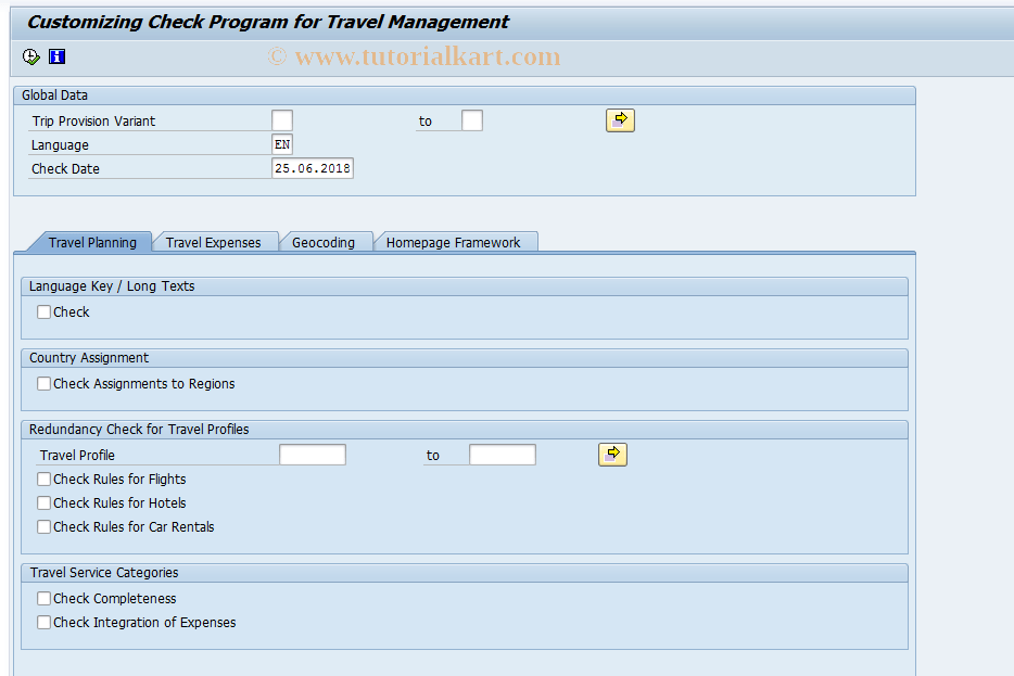 PR_CHECK SAP Tcode Check Customizing Settings Transaction Code