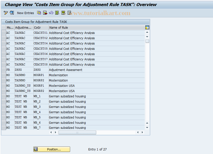 REAJATCOSTS SAP Tcode Costs Item Group for Rule Transaction Code