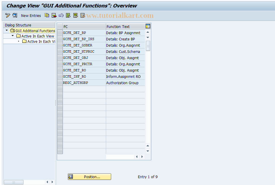 REGC0009 SAP Tcode GUI Additional Functions Transaction Code