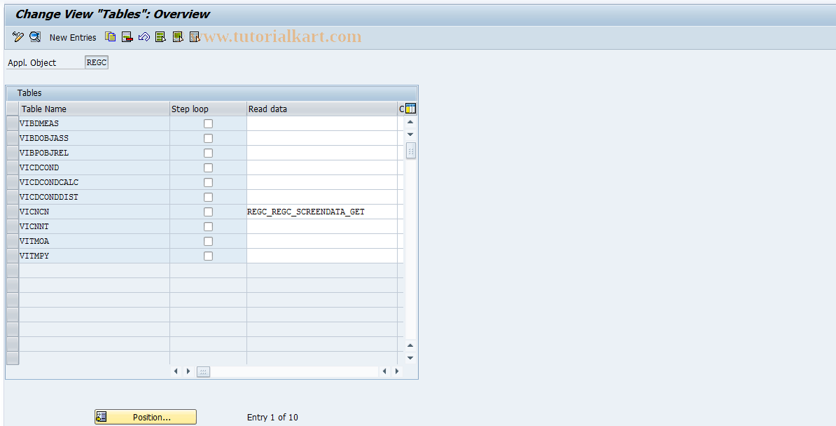 REGC0016 SAP Tcode Tables Transaction Code