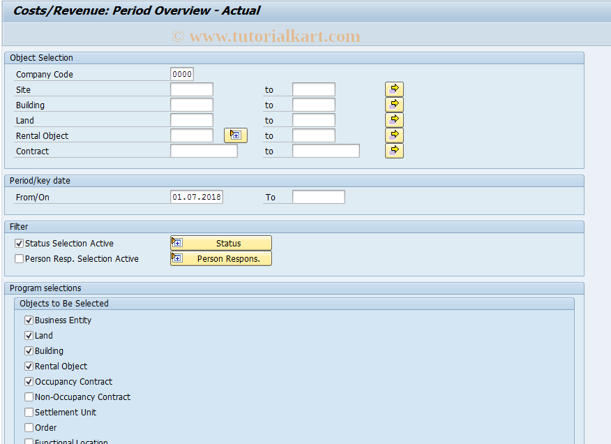 REISCOCSTACT SAP Tcode Costs/Revenue Actuals Overview Transaction Code