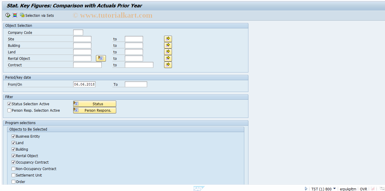 REISCOSKFACTPRE SAP Tcode Statistical Key Fig Compar. Actual PrevYr