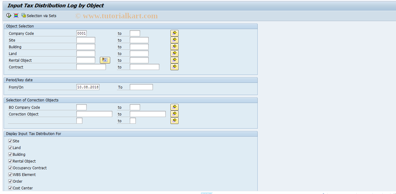 REITDSOBJSHOW SAP Tcode Input Tax Distribution for Objects