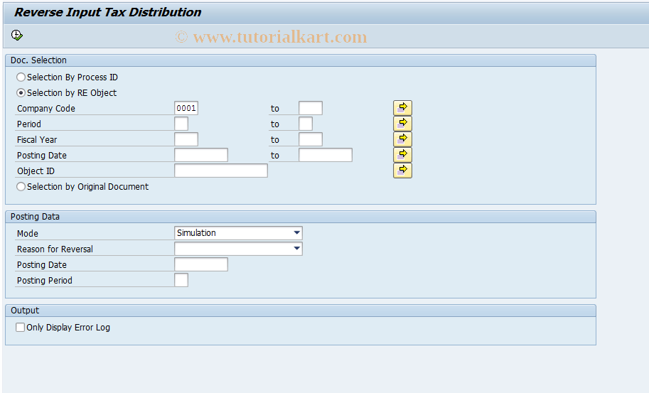 REITDSRV SAP Tcode Reverse Input Tax Distribution Transaction Code