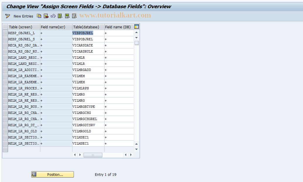 RELML00011 SAP Tcode L0 Assignment Scrn Field>DB Field Transaction Code