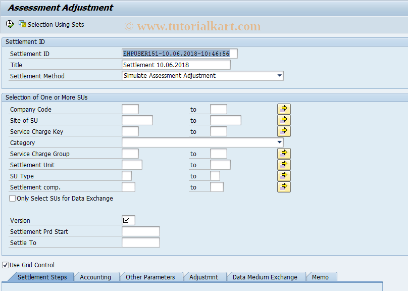 RESCSEAA SAP Tcode Assessment Adjustment Transaction Code