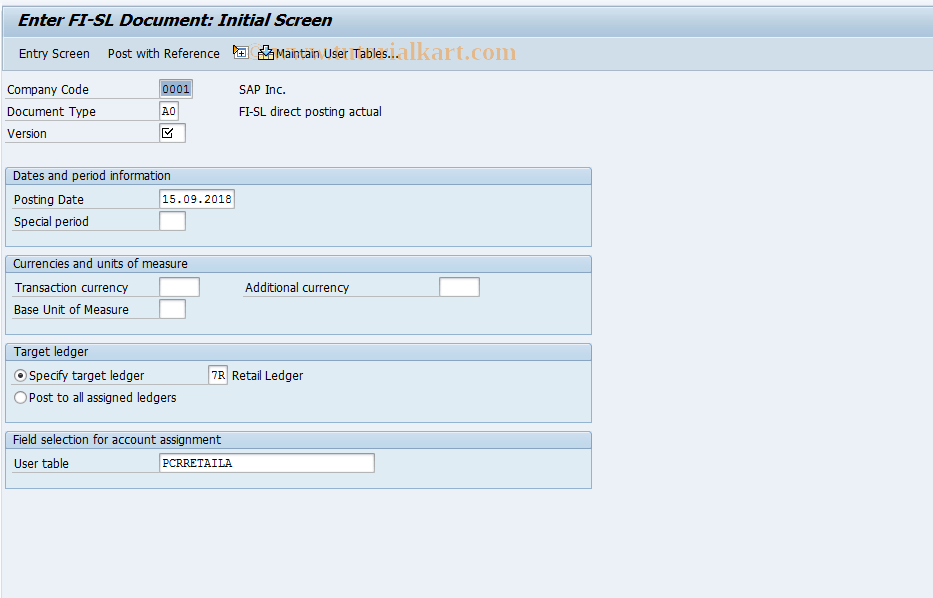 RETAIL_GB01 SAP Tcode Retail Ledger Post Document Transaction Code