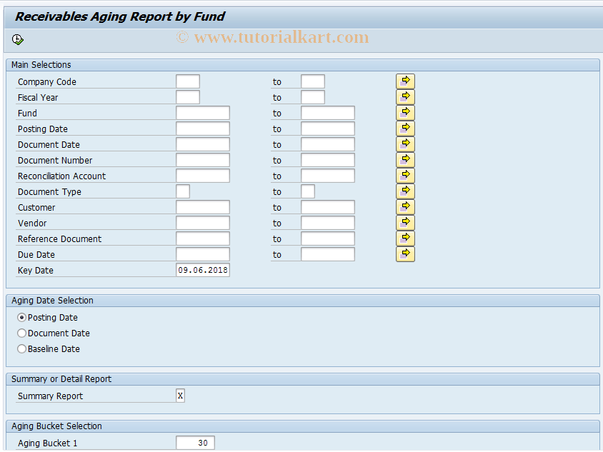 RFFMFG_AGINGBYFUND SAP Tcode Aging Report by Fund Transaction Code