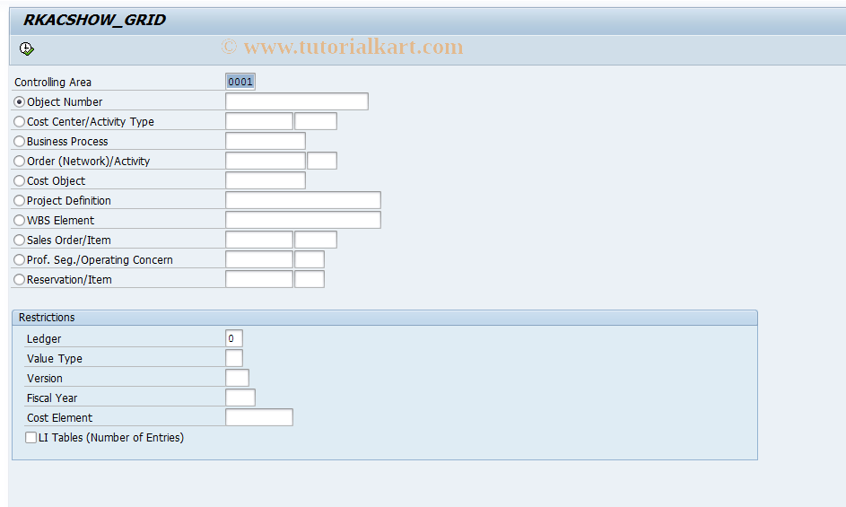 RKACGRID SAP Tcode CO Table Display Transaction Code