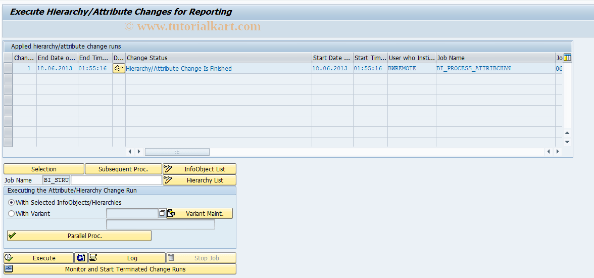 RSATTR SAP Tcode Attribute/Hierarchy Realignment Run Transaction Code