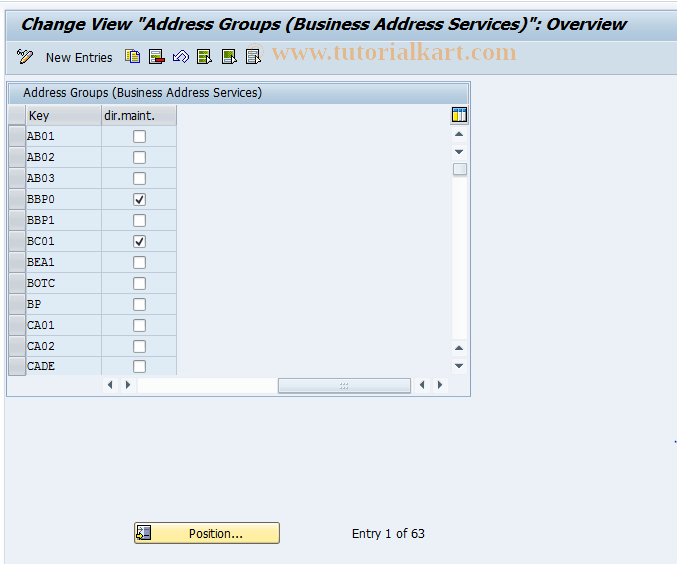 SA07 SAP Tcode Address Groups (Business Addr. Services) Transaction Code
