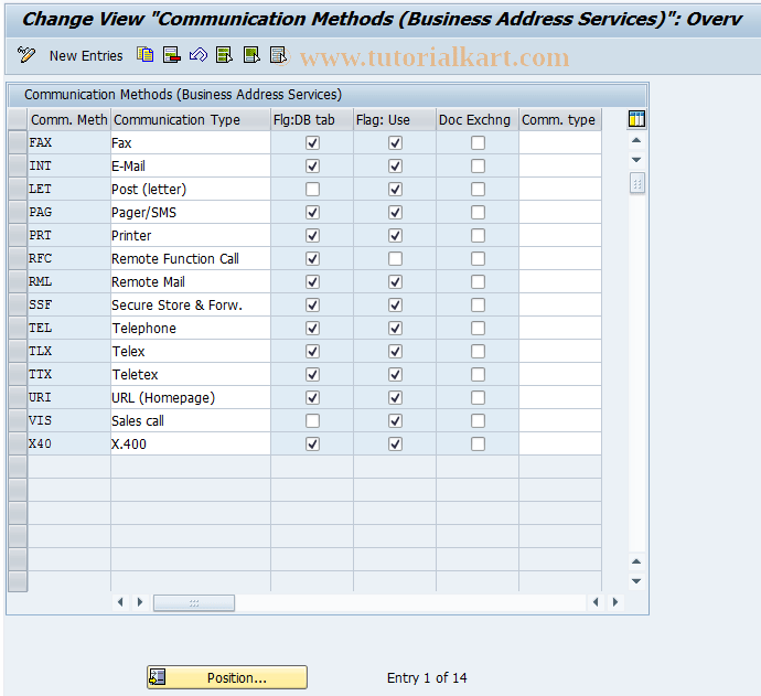 SA10 SAP Tcode Address admin. communication type Transaction Code