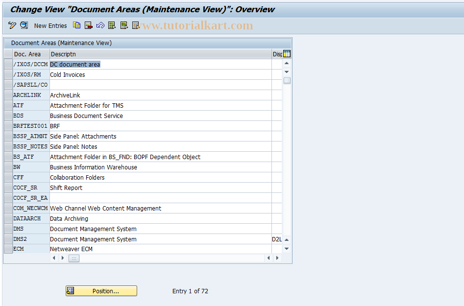 SI24_9 SAP Tcode Document Management Areas (View) Transaction Code