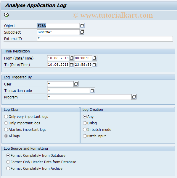 SLG1 SAP Tcode Application Log Display Logs Transaction Code