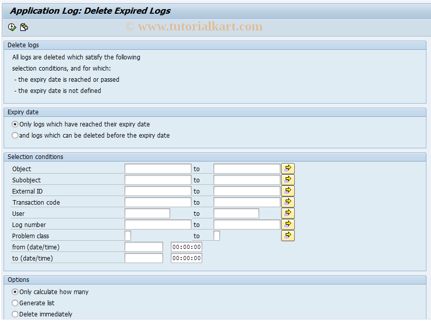 SLG2 SAP Tcode Application Log Delete logs Transaction Code