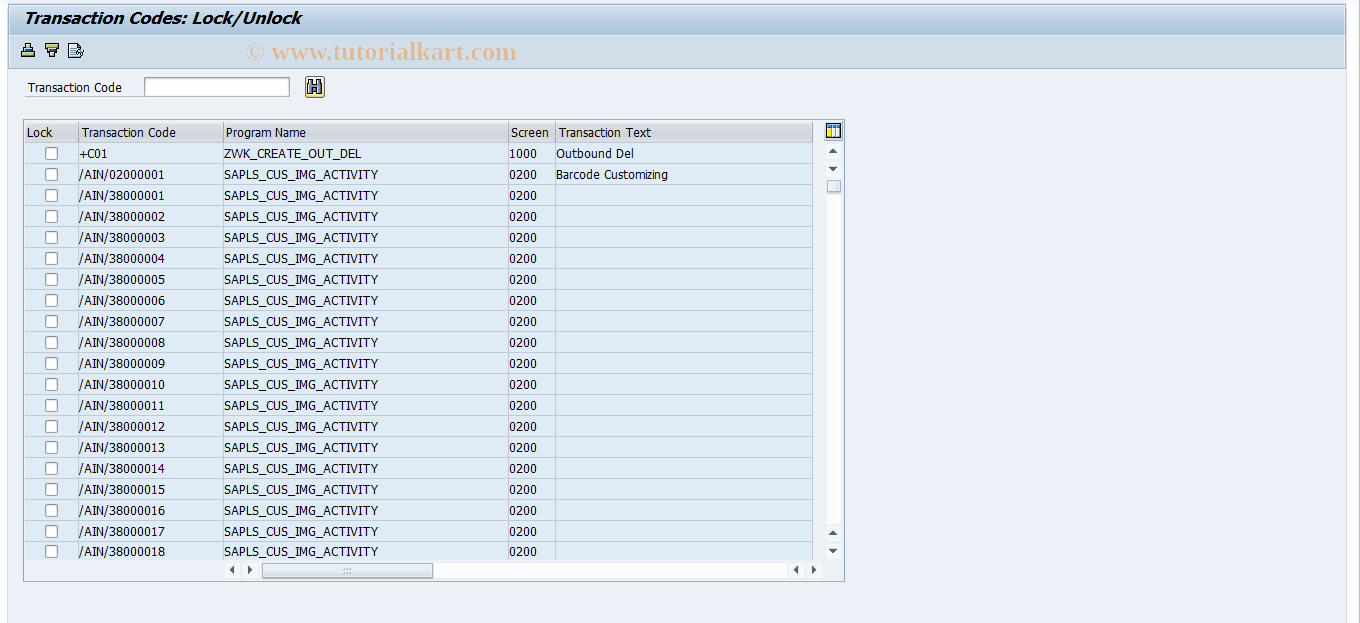 SM01 SAP Tcode Lock Transactions Transaction Code