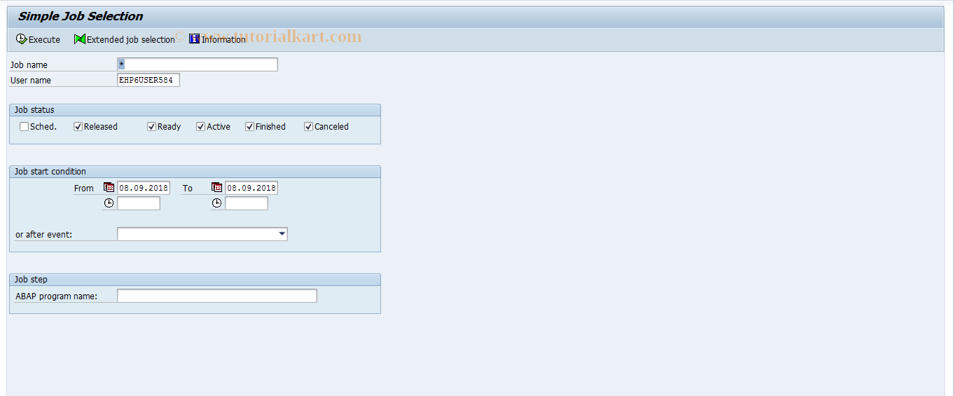 SM37 SAP Tcode Overview of job selection Transaction Code
