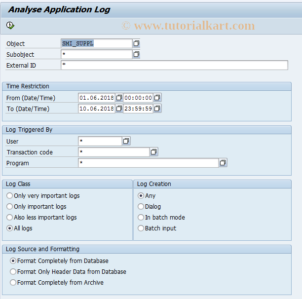 SMI_APPLICATION_LOG SAP Tcode Application log for SMI messages